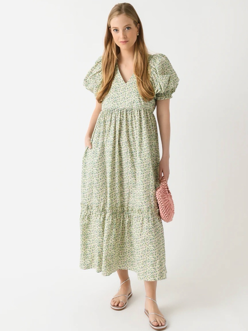 Hunter Bell Floral Palmer Midi Dress Puff Sleeve Size Large